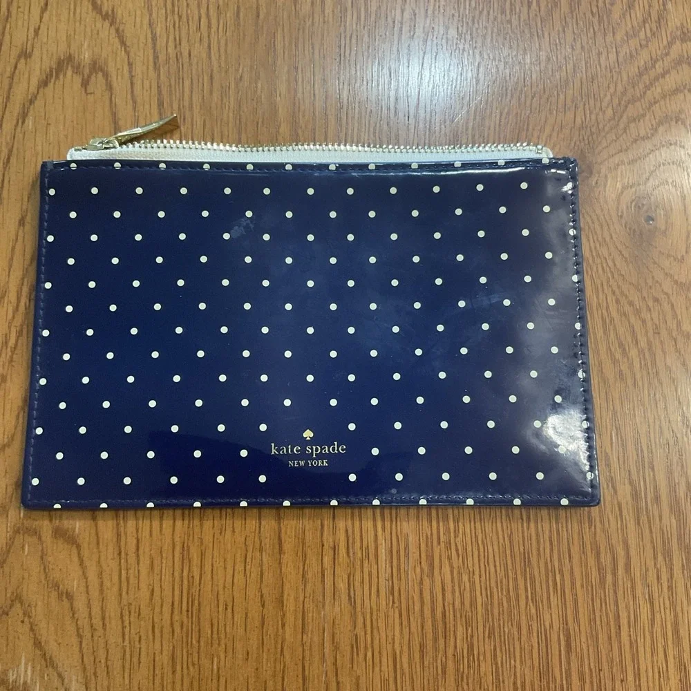 Kate Spade New York Blue Polka Dot Pencil Pouch Stationery Case